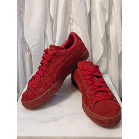 Puma Mono Red Suede Classic Gold Logo Unisex Size 6.5 - Picture 5 of 8